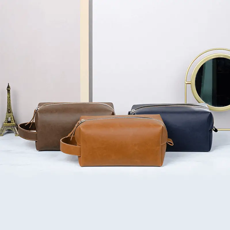 Vintage cosmetic bag angled view - Metal zipper quality for custom manufacturing