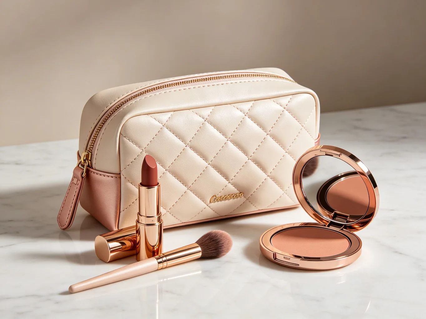 Custom quilted cosmetic bags manufactured for a US beauty brand
