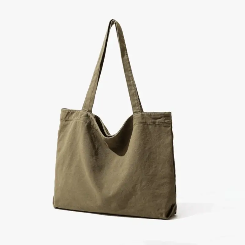 Canvas shoulder bag manufacturer - Olive green canvas tote with long straps for custom OEM production