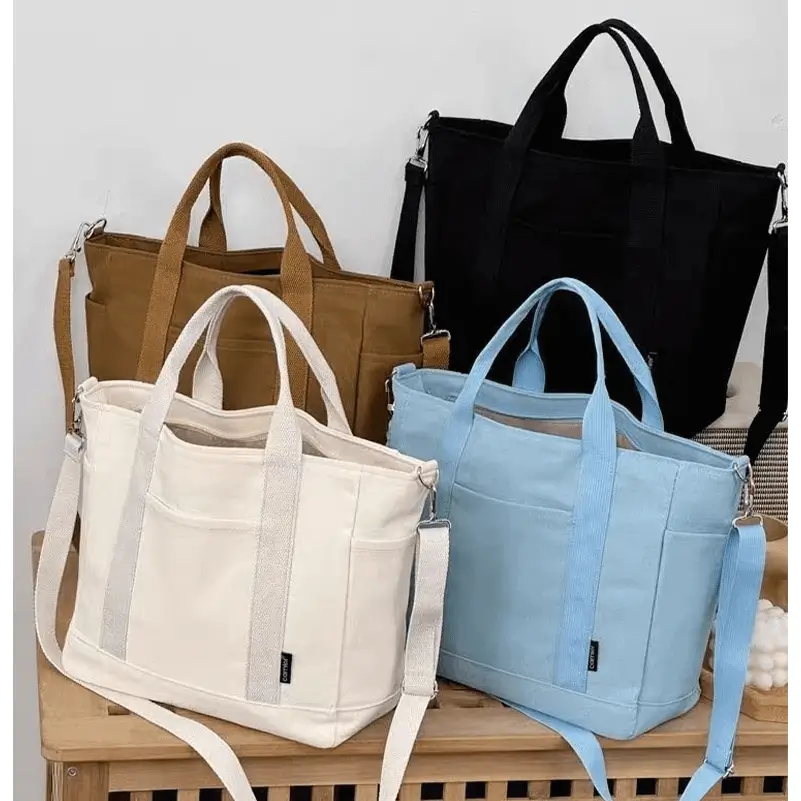 Canvas tote bag collection view - Manufacturing capacity for OEM orders showing color variations