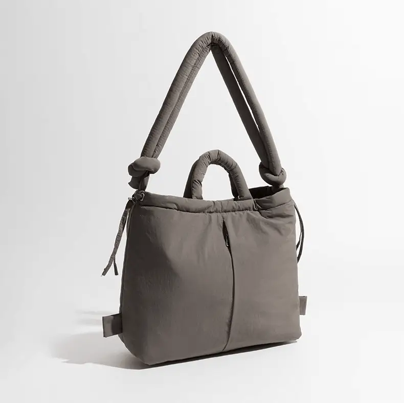 Padded shoulder tote manufacturer - Deep gray fashion tote with knot detail for custom OEM production