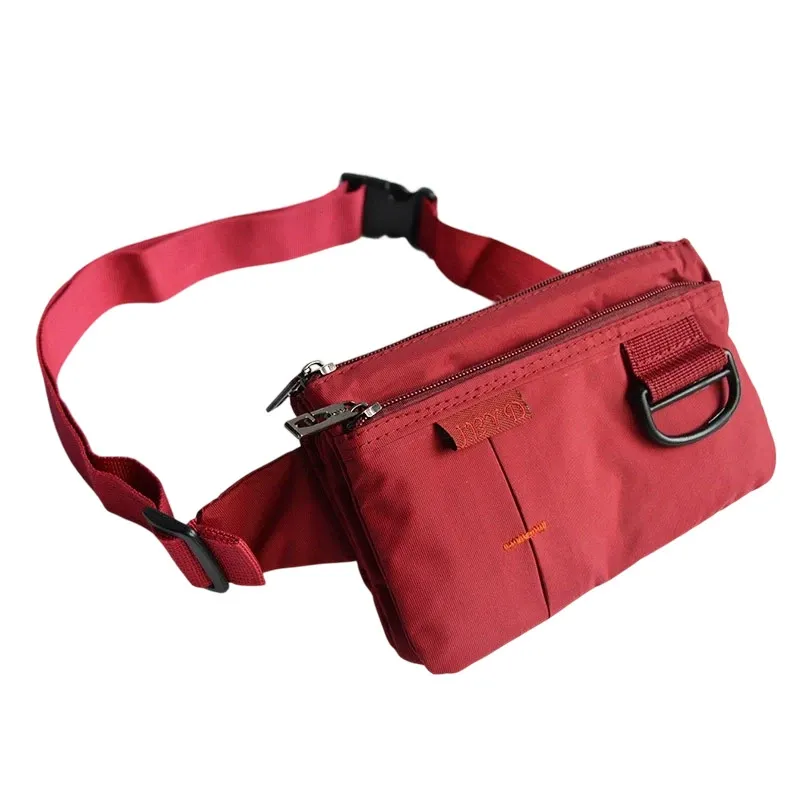 Front view of slim nylon running passport waist bag for OEM logo print production