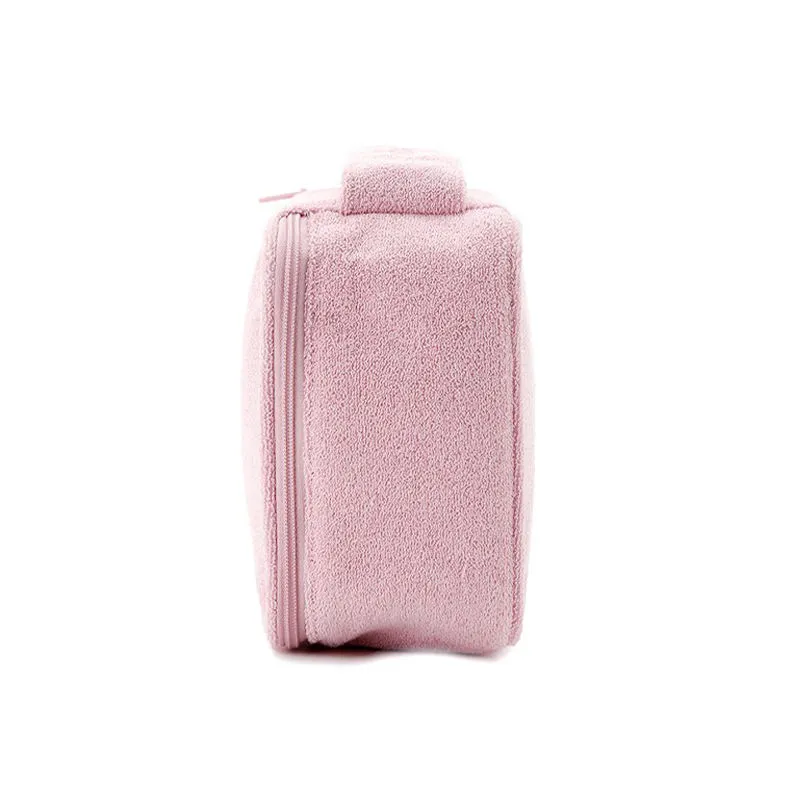 Plush cosmetic bag interior view - Mesh pocket organizer for custom manufacturing