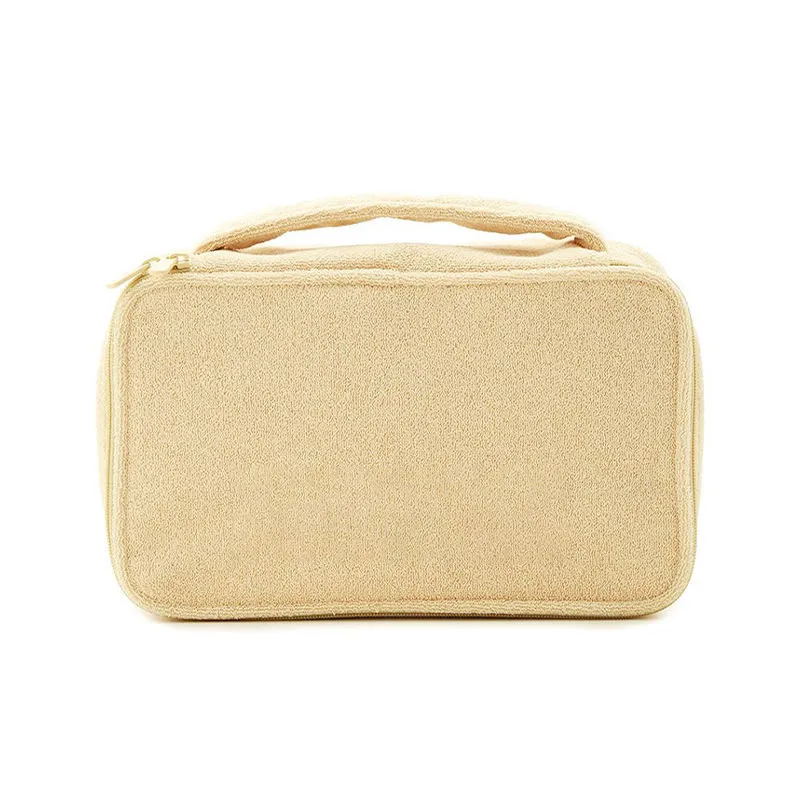 Plush cosmetic bag top view - Construction precision for wholesale distribution