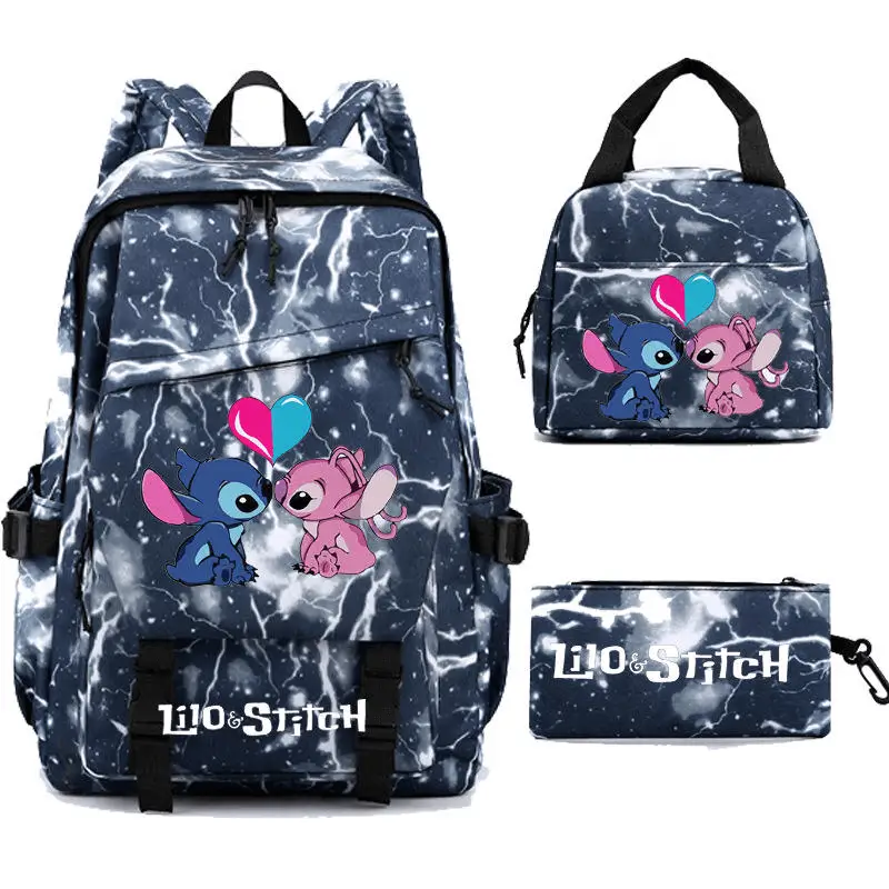Lightning print set manufacturing - OEM licensed backpack production with Stitch and Angel characters