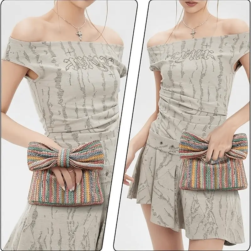 Clutch bag with dress pairing - Versatile styling demonstration for fashion wholesale showing sophisticated appeal