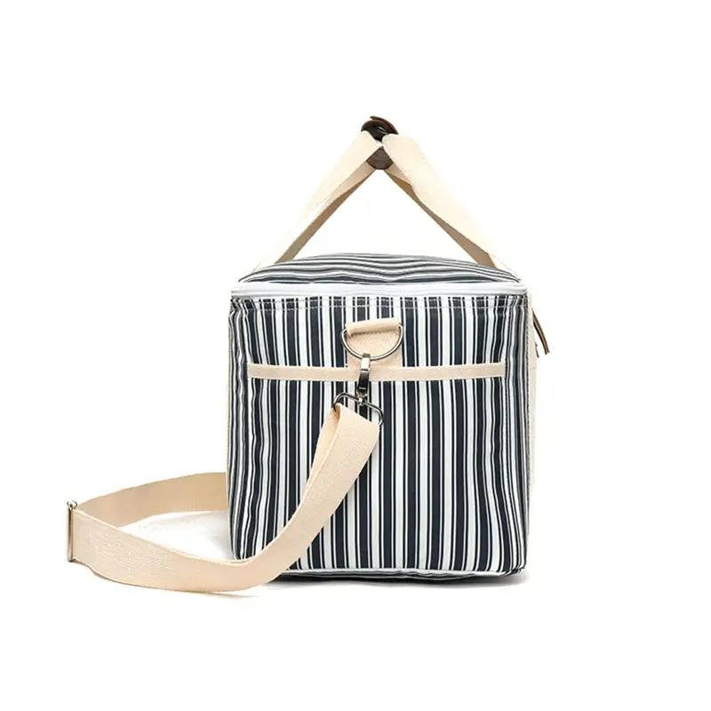 Side view - OEM cooler bag production showing adjustable shoulder strap design for versatile carrying