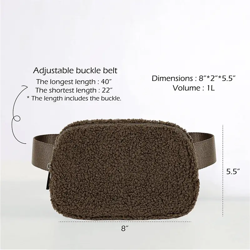 Teddy material fanny pack wearing demonstration - Production quality for custom seasonal accessory manufacturing showing professional applications