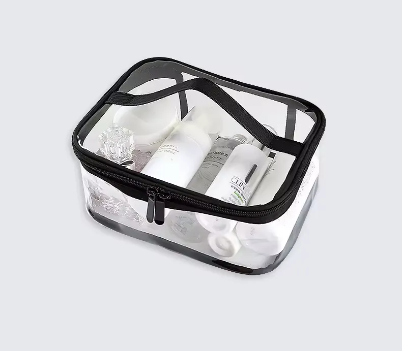 Large PVC cosmetic bag with handle - Waterproof travel design for custom manufacturing