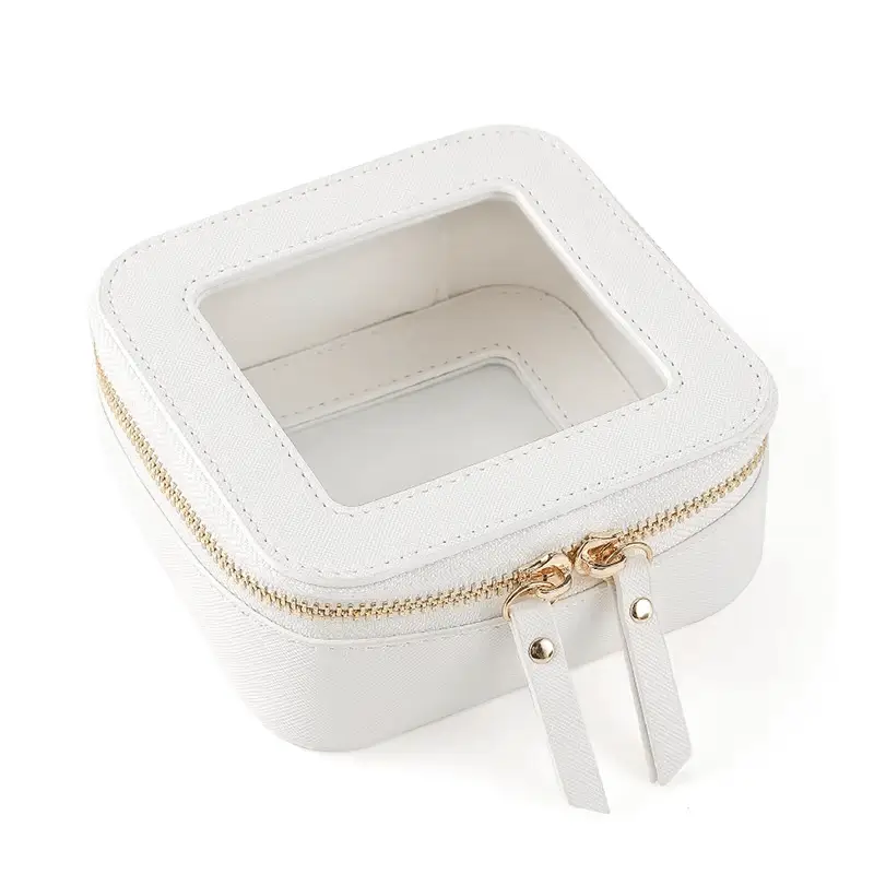 Transparent window PU cosmetic bag manufacturer - Black makeup bag with clear see-through window for custom OEM production