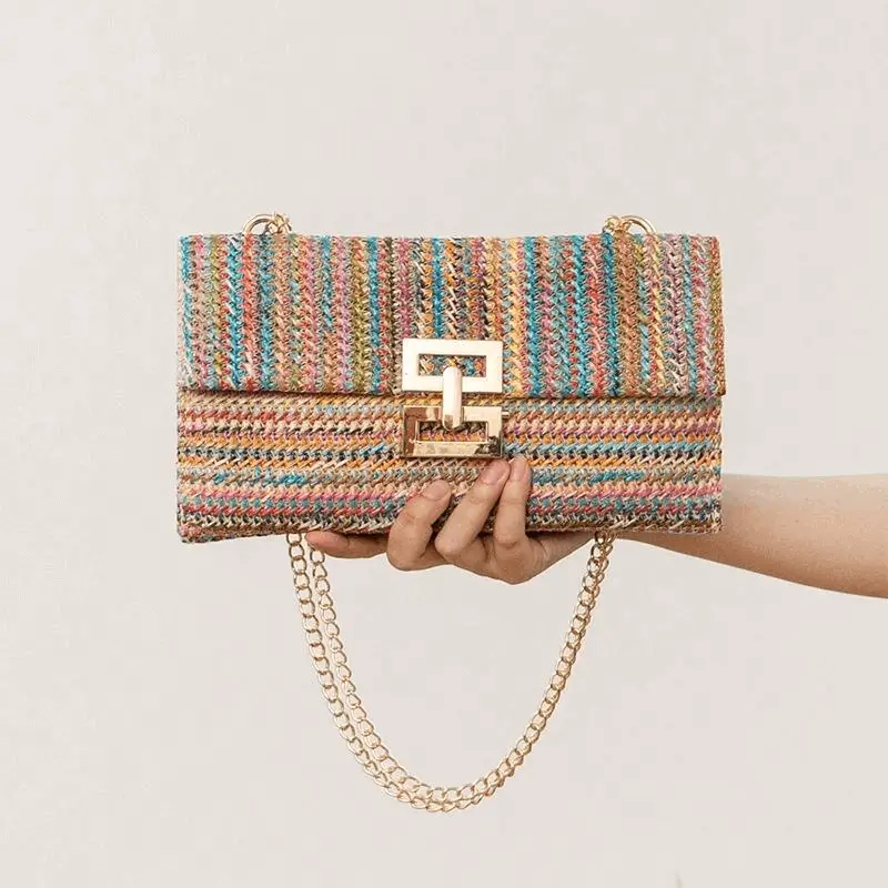Colorful striped shoulder bag detail - Bohemian style and artisanal quality for wholesale fashion accessories